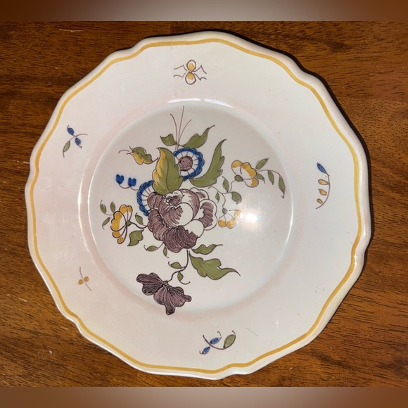 French Faience Earthenware Floral Plate Vintage/Antique